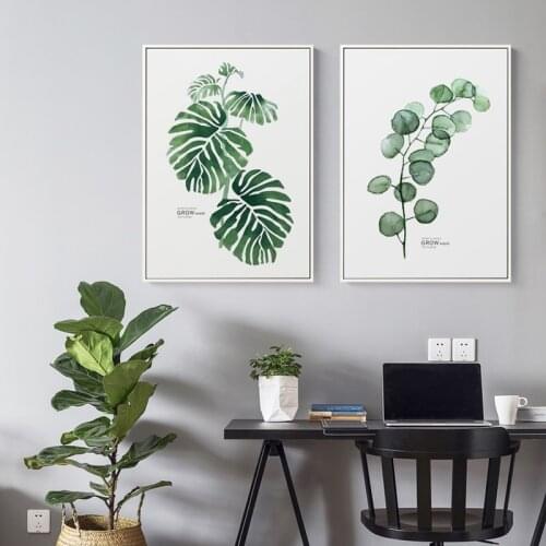 Watercolor Canvas Painting Tropical Plants Poster Green Leaves Decor Pictures Modern Wall Art Paintings Living Room Home Decor
