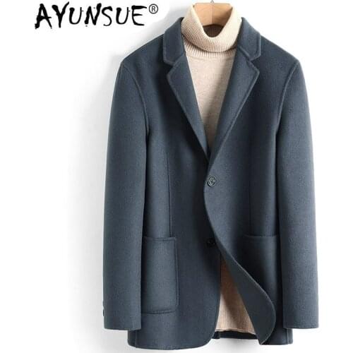 AYUNSUE Mens Wool Coat Casual Double-sided Wool Jacket Blazer Slim Fit Mens Coats Overcoat Abrigo Hombre 2020 4885 KJ3623
