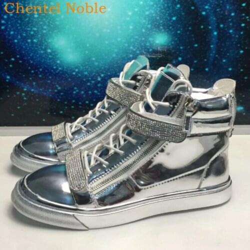 Brand Resigner Chentel Leather Sliver Color Crystal Men Casual Shoes Party Shoes Men High Quality Flats Tenis Masculino Big Size