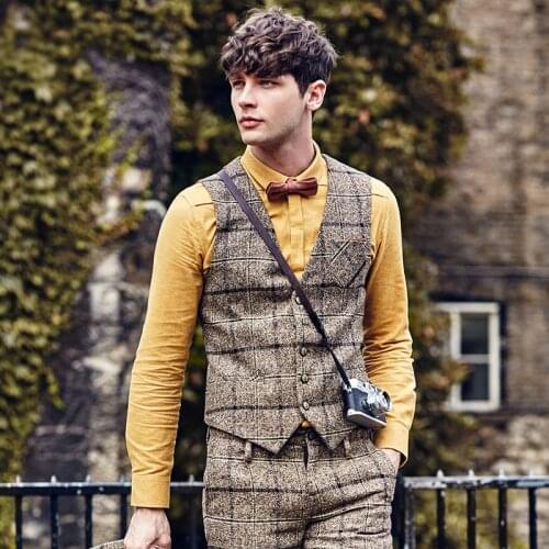 Brand Men Clothing 2016Autumn Winter Colors Plaid patchwork men slim fit suit vest waistcoat mens classic formal wedding gilet