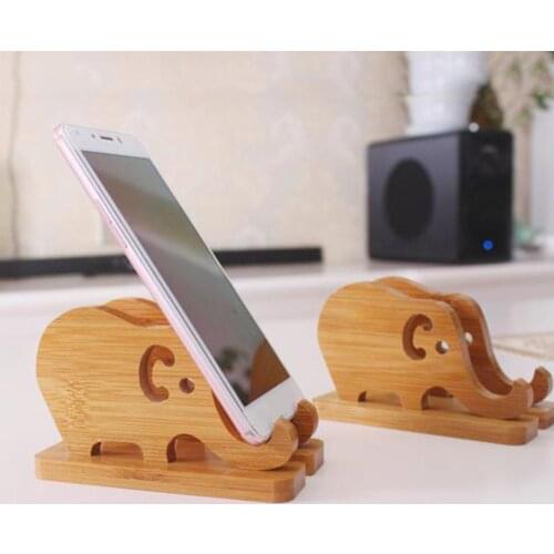 Elephant Design Bamboo Holder Stand for Mobile Phone Bracket Anti-slip Mobile Phone Holder Stand Bracket Desktop Organizer