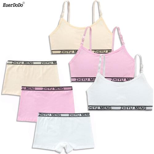 Children Sport Underwear Cotton Underwear Set For Girls Student Bra Young Training Bra Young Girls Panties And Bra Set