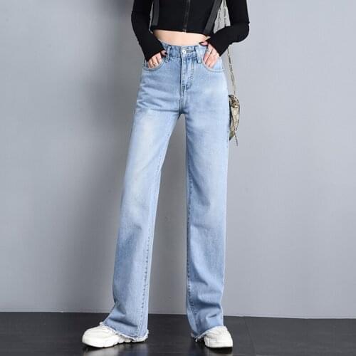 Jeans womens wide-leg pants spring 2021 high waist straight pants light color loose Joggers pants pants