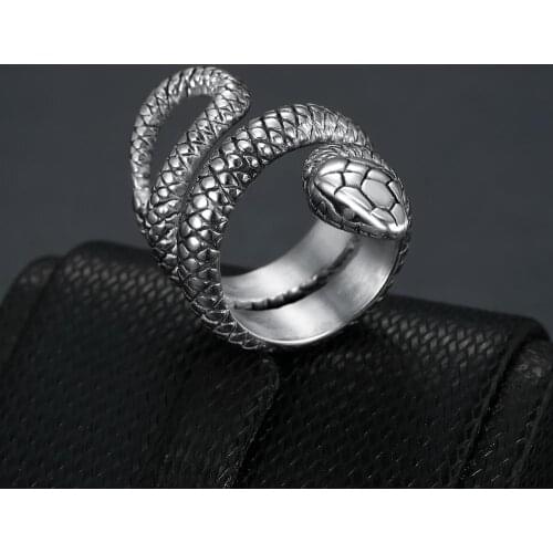 Retro Punk Snake Ring for Men Women Exaggerated Antique Siver Color Opening Adjustable Jewelry Anillo Hombre Bijoux
