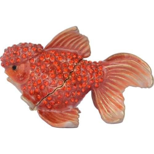 Crystal Bejeweled Marine Life Golden Fish Trinket Box Nautical decor Gift for Lovers Collectibles