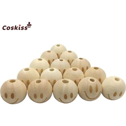 20mm Round Necklace Wooden Beads Smiling Face Unfinished Baby Teether Wooden Teething Beads DIY Accessories Beading Nursing Toy