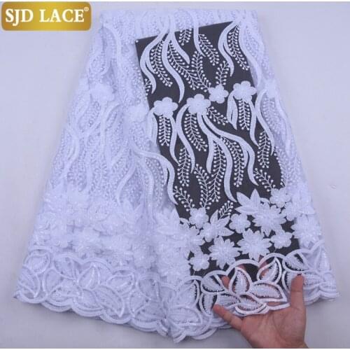 SJD LACE 2020 Hot Sale African Lace Fabric With Sequins French Lace Fabric Embroidery Milk Silk Laces For Wedding Party SewA2152