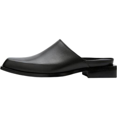 Summer Genuine Leather Slippers Men Shoes Casual Fashion Square Toe Slip-On Slipper Mens Mules Shoes Trendy Slippers Sandals New