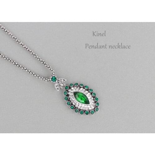 Kinel Hot Vintage Jewelry Wholesale Green Necklace For Women Silver Color Crystal Pendant Necklace Party Engagement Jewelry