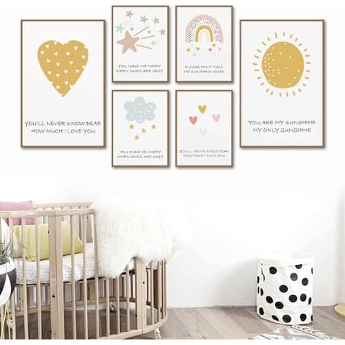 Cartoon Rainbow Cloud Sun Star Heart Nursery Wall Art Canvas Painting Nordic Posters And Prints Wall Pictures Kids Room Decor