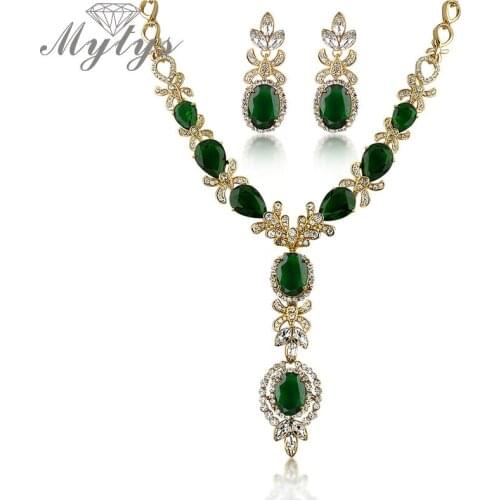 Mytys High Quality Crystal Jewelry Sets Flower Design Zircon GP Earrings and Necklace Sets N366