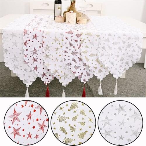 Merry Christmas Table Runner Bronzing Tassel Tablecloth Wedding Table Decoration Home Party Decor chemin de table New Year 2021