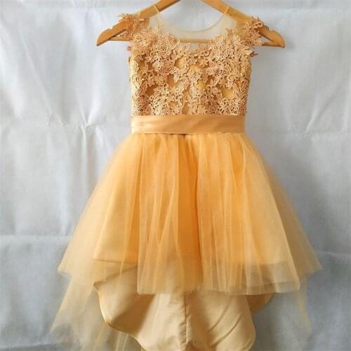 New Arrival Flower Girl Dress for Wedding Short Front Long Back Girls Pageant Gowns Lovely Birthday Party Kids/Children Dress