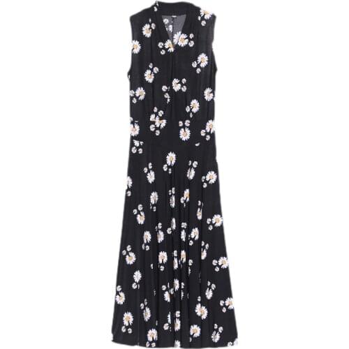 New Women Summer Floral Print Tunic Dresses Ladies Elegant Sleeveless V-Neck Slim Long Dress Female Vestidos Women Clothing
