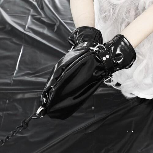 Soft Faux Leather Fist Mitts Fingerless Gloves with Locks and D Rings Hand Restraint Mitten Pet Role Play Fetish Costume