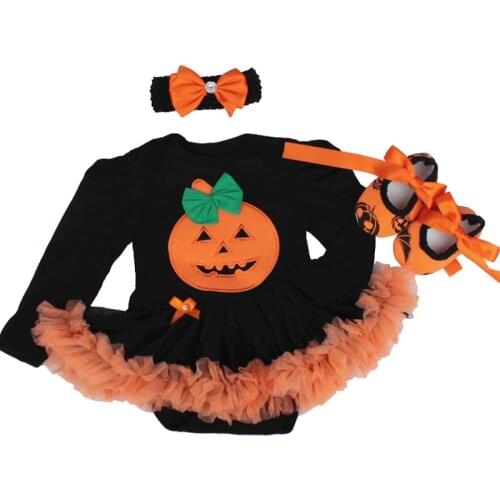 Princess Girls Halloween Rompers Cosplay Dresses Pumpkin Costumes Bows Baby Princess Dress Party Carnaval Dress Up Infantil 0-2T