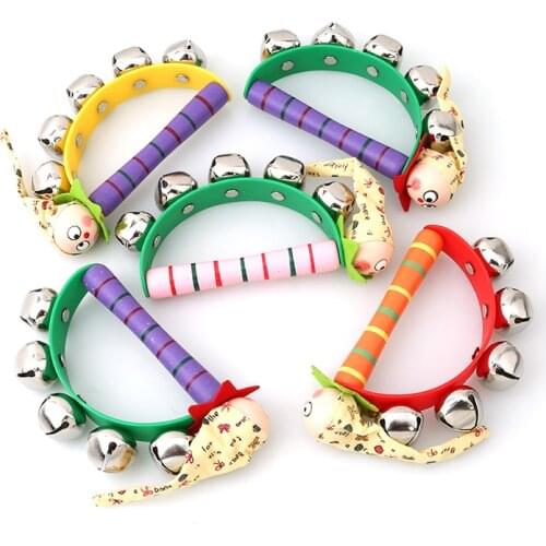 0-12 Months Cute Baby Toys Wooden Rattle Colorful Cartoon Clown Musical Bell Shake Toys Toddler Kids Rattle Toy Random Color