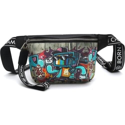 High Quality Belt Bag PU Leather Waterproof Womens Waist Bag Female Chest Bag Geometric Cartoon Fanny Pack