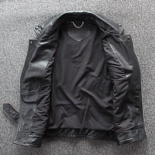 2020 Vintage Black American Motorcycle Leather Jacket Genuine Cowhide Spring Slim Fit Natural Bikers Vest FREE SHIPPING