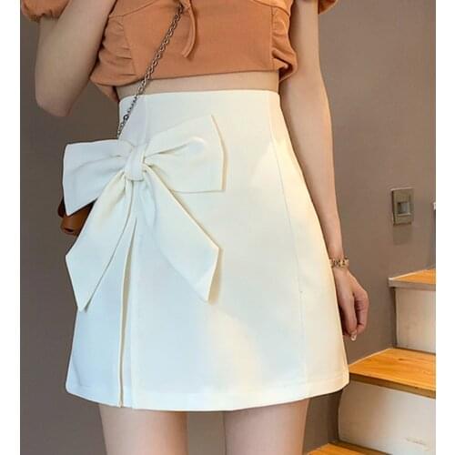 High Quality Summer Women Skirt Bow White Korean Fashion Women Clothing Woman Skirts Party Dress Vetement Femme 2021 WPY3363