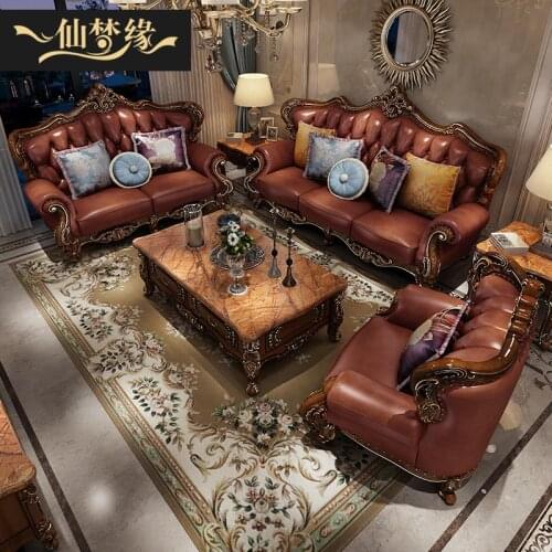 Xianmengyuan European combination living room luxury villa large family solid wood carved sofa American style