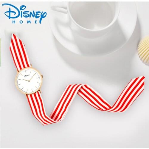 Womens Fabric Band Watches Disney Top Brand Luxury Quartz Wrist Whatch Female Silver Rose Gold Dress Clock Waterproof MK-11172