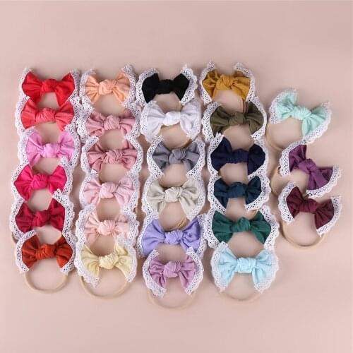 27pcs Newborn Baby Girls Lace Bows Nylon Headbands,Toddler Infants Elastic Stretchy Skinny Nylon Head Bands,Girls Hair Accessory