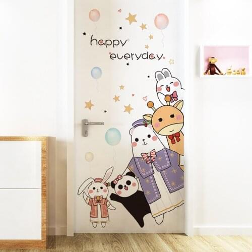 3D Cartoon Creative Door Wall Stickers for Kids Room Bedroom Decor Cute Self Adhesive Wardrobe Mural Home Decor