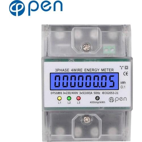 5-80A 380V AC 50HzDin Rail 3 Phase 4 Wire LCD Display Electronic Energy Meter Wattmeter kWh