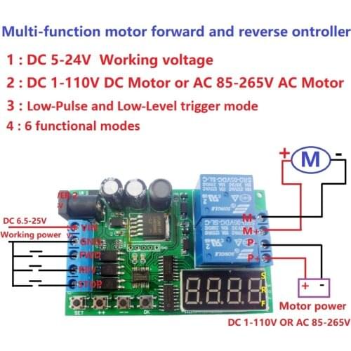 5pcs Multifunction AC DC Motor Reversible controller Timing Non-locking Forward Reverse Control For Motorcycle Electromobile