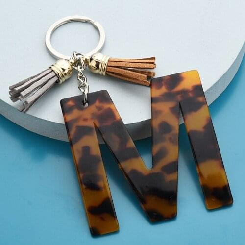 Acrylic Letter Tassel Key Chain Accessories for Women and Girls Gold Initial Key Ring Acetate Leopard Print Pendant for Car Keys