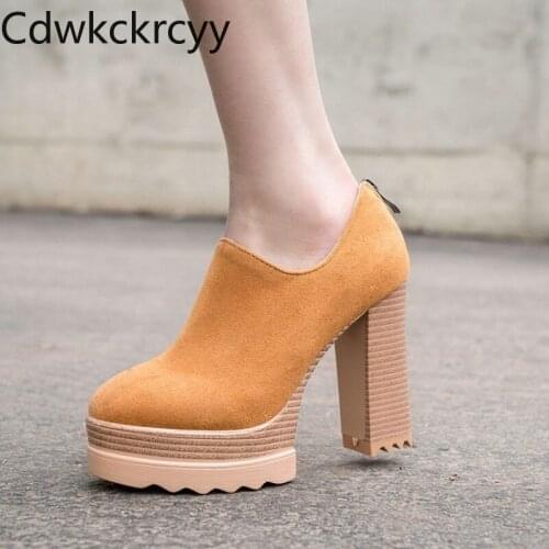 Spring and fall The New fashion Suede Round head overheight with 11CM Women shoes Sexy banquet Asakuchi High heel Single shoes