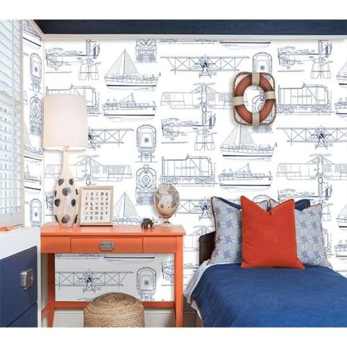 Beibehang Continental minimalist childrens room non-woven wallpaper boy girl bedroom aircraft printing cartoon 3d wallpaper