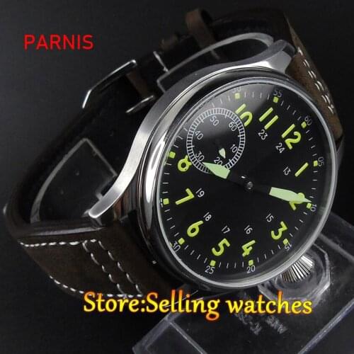 44mm Corgeut Black Dial Luminous hand Hand winding 6497 Movement Watch