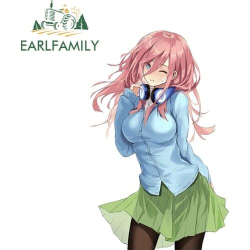 EARLFAMILY 13cm x 8.4cm for Miku Nakano Windows Vinyl Car Stickers Refrigerator DIY Decal Trunk Waterproof Car Door Protector