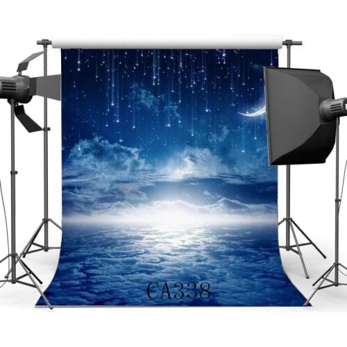 Photography Backdrops Dreamy Fairy Tale Twinkle Stars Moon Night Blue Sky White Cloud Adults Portraits Photo Background