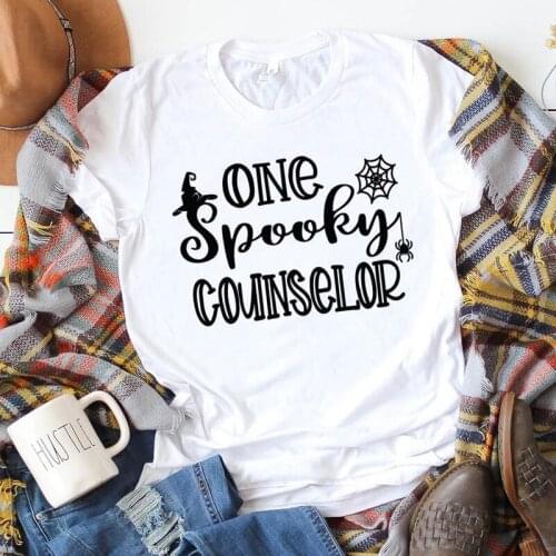 One Spooky Counselor T-shirt Funny Unisex Halloween School Teacher Gift Tshirt Casual Autumn Women Graphic Holiday Tees Tops