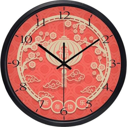 China New Years Best Wishes Decrorative Wall Clock, Glass Metal Clock No Ticking Sound