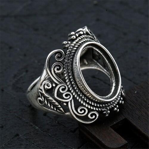 Ring Setting for 10x14mm Oval Cabochons Antique Style Ring Blank Thai Sterling Silver Adjustable Ring Base JZ0071