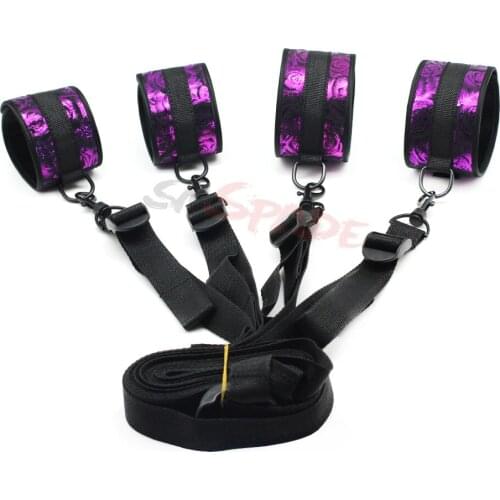 Sexy rosey under bed restrants kit ,bondage kit for couples with adjustable fabric belt,erotic sex game handcuffs and ankle cuff
