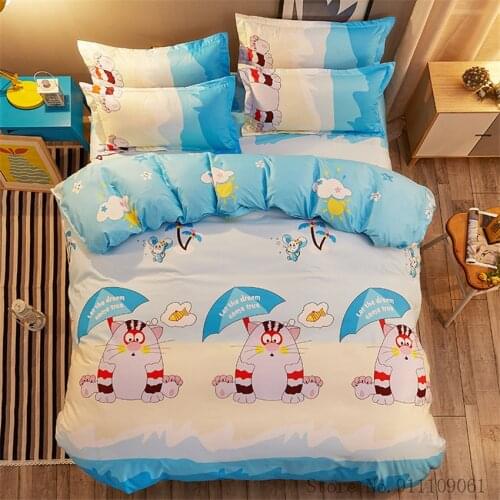 Home Textile Lovely Cat Pattern Bedding Set Children and Adult Linen Duvet Cover Pillowcase Bed Sheet King Twin Full Size 3/4Pcs