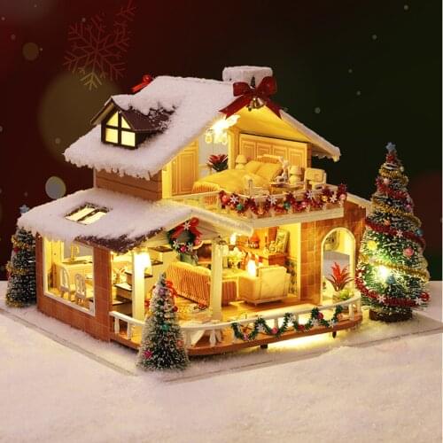 DIY Doll House Furnitures Birthday Gift with LED Light DIY Dollhouse Kit