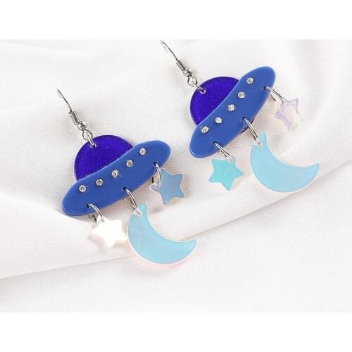 Makersland Fashion Exaggerated UFO Earrings Blue Planet Earrings For Women Funny Big Women Earring Summer Cute Jewelry Girl Gift