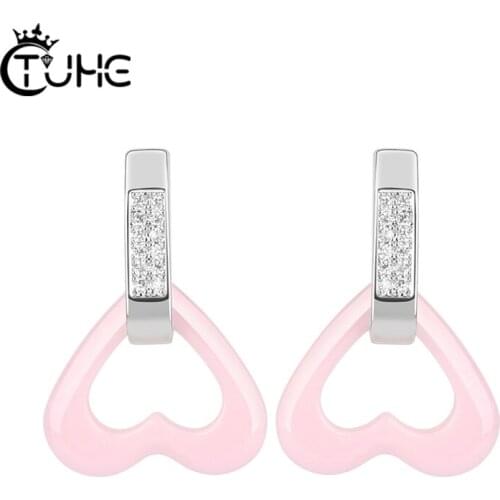Sweet Romance Pink Earrings For Youth Girl Valentines Day Jewelry Accessory Blue Healthy Ceramic Heart Ear Rings Lover Gifts