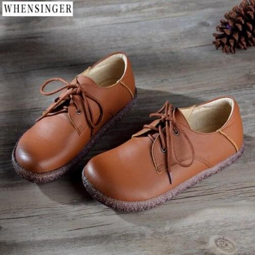 Whensinger - Shoes Woman 2020 Genuine Leather Women Shoes Flats 4Colors Loafers Slip On Womens Flat Shoes Moccasins