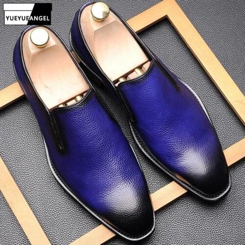 Men Spring Summer New Business Formal Shoes Luxury Slip On 100% Real Leather Shoes Male Square Toe Office Dress Shoes Loafers