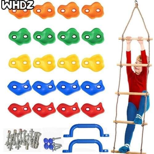 20 Rock Climbing Holds Set with Climbing Rope Ladder, Auxiliary Climbing Handle and Mounting Bolts Suits Children and Youth