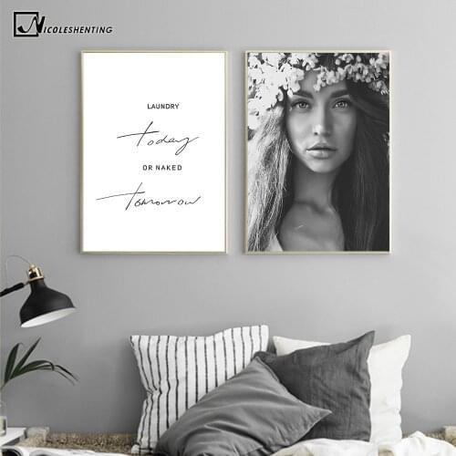 Nordic Style Motivational Poster Girl Black White Canvas Print Minimalist Wall Art Painting Decorative Picture Home Decor