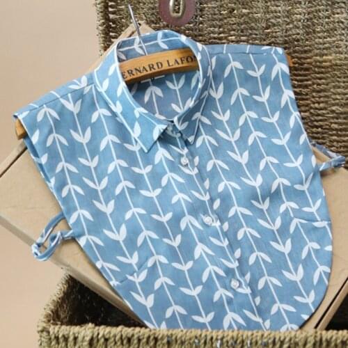 Original peter pan blouse lattice half saving detachable shirt half body leaves print fake false collar wool necktie collier