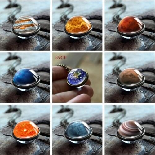 Solar System Double Sided Pendant Necklace Universe Nebula Planet Jewelry Earth Mars Sun Jupiter Art Picture Handmade Necklaces